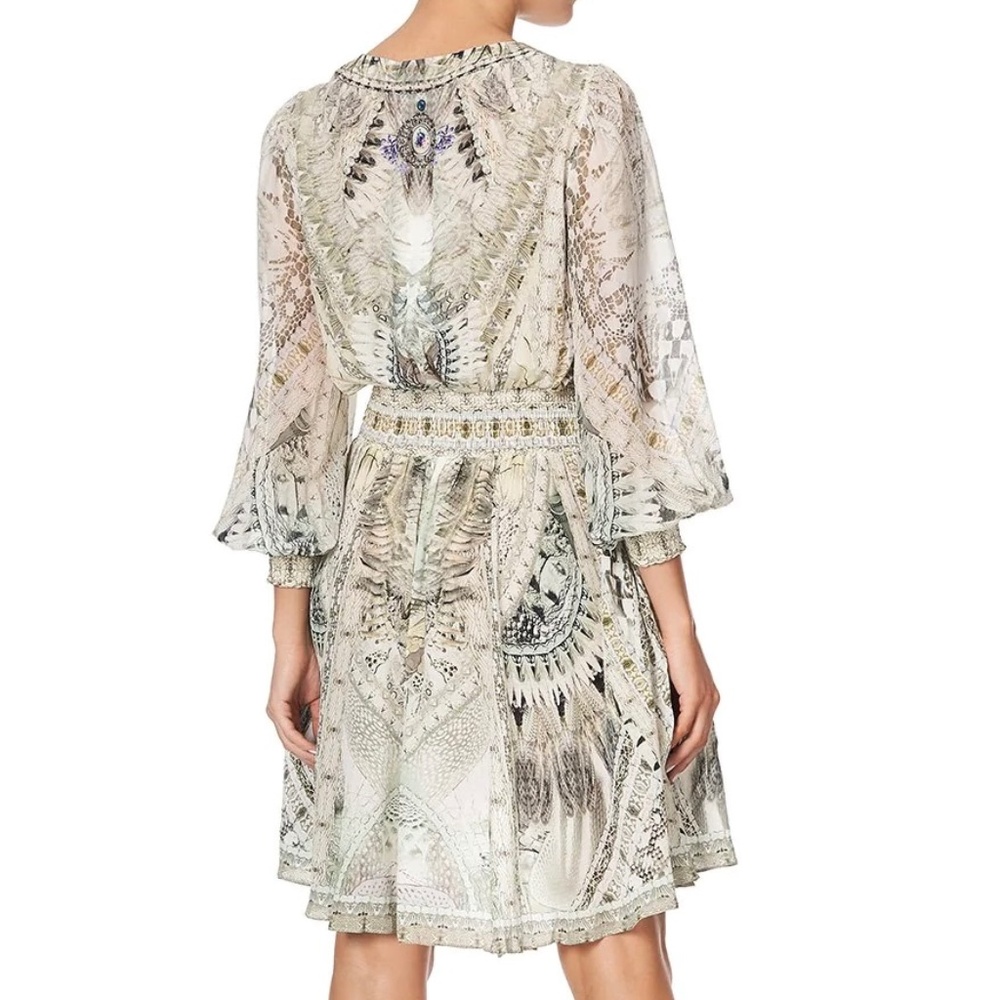 Camilla 100% Silk Daintree Dreaming Lace Up Shirred Waist Dress Blouson Sleeves - Picture 2 of 16